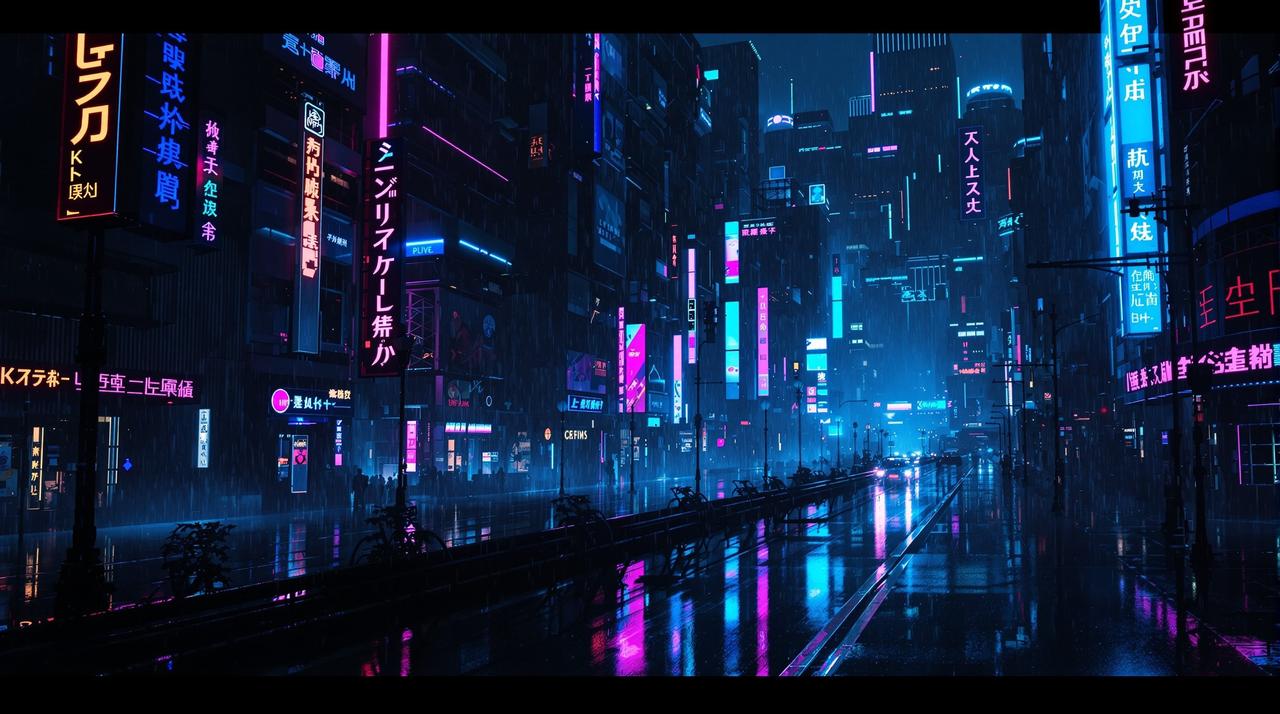 二次元动漫 - 赛博朋克未来都市全景