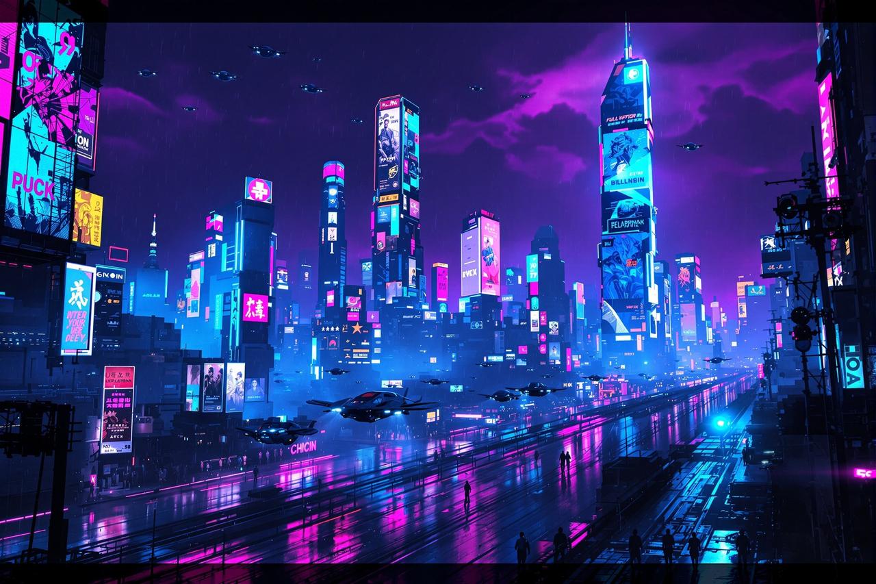 二次元动漫精选专题 - 霓虹美学:赛博朋克都市视觉设计的艺术密码